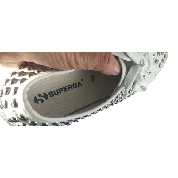 Superga Women's White Canvas Size 8 Studded Sneaker Shoes - Picture 9 of 10